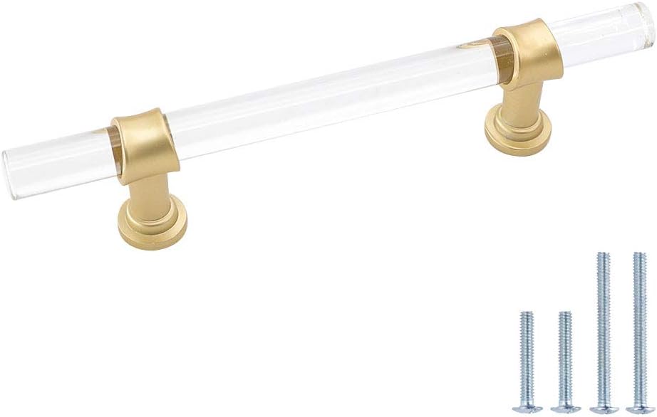 5 Pack goldenwarm Gold Kitchen Cabinet Hardware Acrylic Drawer Pulls - LS9165GD90 Modern Cabinet Handles Lucite Drawer Pulls Dresser Handle Bar Pull Drawer Handles