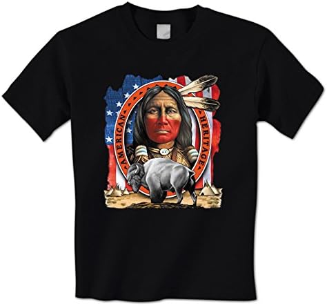 American Heritage -Native American Indian USA Flag Buffalo Mens T-Shirt
