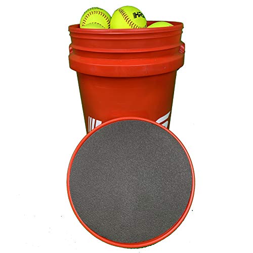 Hit Run Steal Softball Bucket with 12 Inch Fast Pitch Softballs. Comes with Padded Seat Top (12 Softballs)
