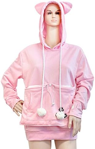 Mewgaroo Pet Cat Dog Holder Hoodie Cat Eared kangaroo Pouch Coat Women Men Hoody,Pink,Asian XXXL