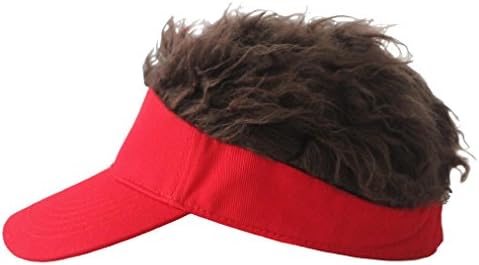 Mens Creative Novelty Sun Visor Cap With Fake Hair (red)