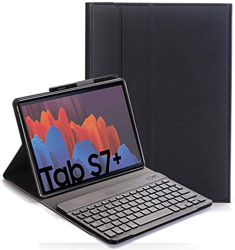 RLTech Ñ Spanish Keyboard Case for Samsung Galaxy Tab S7+, Spanish Ultra Slim Keyboard Case with Detachable Magnetic Wireless Bluetooth for Samsung Galaxy Tab S7+ 12.4" T970/975/976 2020, Black