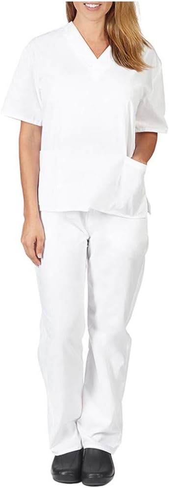 Chrystyna Uniforms Unisex Medical Scrub Set Healthcare Doctors Nurses Two-Piece Uniform - V-Neck TOP Tunic and Long Pants- Men and Women - 11 Colours Available - Brown Navy,Blue,and More