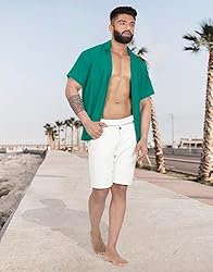 LA LEELA Men's Hawaiian Shirt Solid Beach Shirts