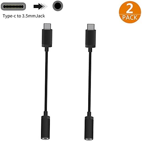 Tontion USB C to 3.5mm Headphone Jack Adapter 2-Pack, Type C 3.1 Male to 3.5mm Female Stereo Audio Headphone Cable Connector for Motorola Moto Z Force, LeEco Le S3/2S/2 Pro, New Macbook and More, Blac