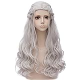 Probeauty 2017 New Long Braid Curly Women Cosplay Wigs for Daenerys Targaryen khaleesi+Wig Cap (Silver Curly Braid B)