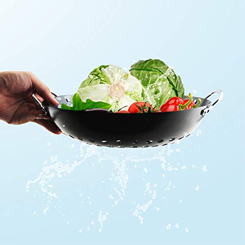 KAMaster Grill Wok for Big Green Egg Non-Stick Grill Basket Pan Round Grilling Wok with Handle M/L/XL Big Green Egg Accessories for STRI Fry,Shrimp,Chicken & Vegetable - Thumbnail 3