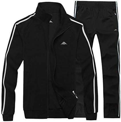Men's Classic Striped Winter Tracksuit Running Joggers Sports Warm Sweatsuit Big