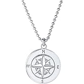 Vanbelle Sterling Silver Jewelry - Rhodium Plated with 925 Stamp - Compass Pendant Necklace - Elegant Handcrafted for Women - Chain 16" long + 2" extender