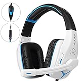 Anivia AH18 Stereo Gaming Headset for PS4, PC, Xbox One Controller, Noise-Isolating Over Ear Headphones with Mic, Bass Surround, Soft Memory Earmuffs for Laptop Mac Nintendo Switch Wii PSP, White