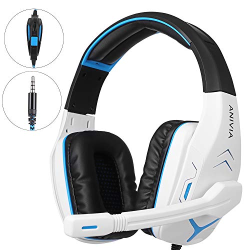 Anivia AH18 Stereo Gaming Headset for PS4, PC, Xbox One Controller, Noise-Isolating Over Ear Headphones with Mic, Bass Surround, Soft Memory Earmuffs for Laptop Mac Nintendo Switch Wii PSP, White