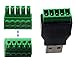 zdyCGTime USB 2.0 A Screw Terminal Block Connector USB 2.0 A Male Plug to 5 Pin/Way Female Bolt Screw Shield terminals Pluggable Type Adapter Connector Converter 300V 8A(2Pack) (Male)