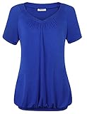 Nomorer Women's Little V Neck Short Sleeve Pleated Front Loose Fit Tops