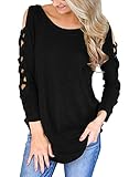 Sidefeel Women Cut Out Long Sleeve Blouse Cross Cold Shoulder Tops