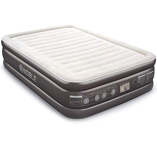 Noble QUEEN SIZE Comfort DOUBLE HIGH Raised Air Mattress - Top Inflatable Airbed with Built-in Pump - Elevated Raised Air Mattress Quilt Top & 1-year GUARANTEE
