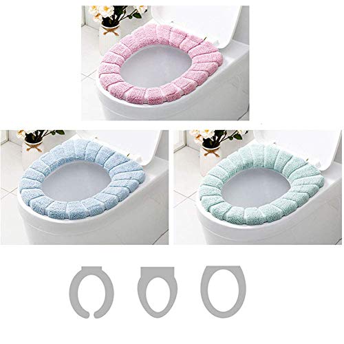 Homiest 3pcs Bathroom Soft Toilet Seat Cover Thicker Warmer Stretchable Washable Cloth Toilet Seat Cover Pads (Blue, Pink, Brown) - Thumbnail 3