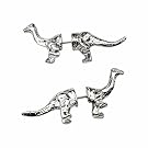 Art Attack Silvertone Front Back Detailed Dinosaur Jurassic Brontosaurus Dragon Stud Post Earrings