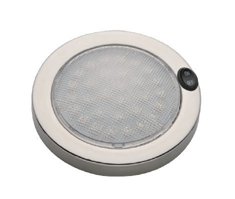 lighteu, 12 V / 2.2 W, 140 MM, 316L Stainless Steel, Design-Led Dome light/Ceiling Light with Switch (warm white) for for Boat, Yacht, and Caravan, Campervan, Motorhome, RV [Energy Class A]