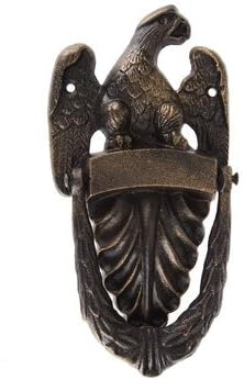 "ABC Products" - Heavy Cast Iron - Eagle - Hammer Door Knocker - With Out Spread Wings - Perched On Top Of A ledge - ( Distressed Bronze Finish)
