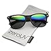 zeroUV Flat Matte Reflective Mirror Color Lens Large Horn Rimmed Style Sunglasses - UV400 (Soft Finish | Black/Rainbow)