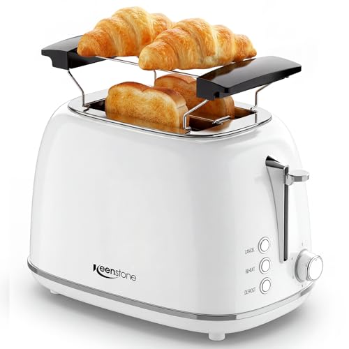 Keenstone 2-Scheiben-Toaster im Retro-Design - Extrabreite Schlitze aus Edelstahl, 6 Bräunungsstufen, Aufwärm- & Auftaufunktion Perfekt für Bagels, Toast, Brot und mehr - inklusive herausnehmbarer