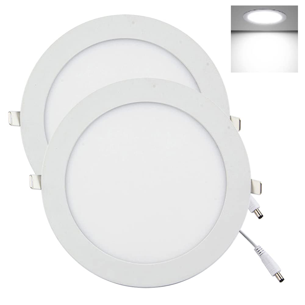 YULIN SUN 12W Round LED Ceiling Light Recessed Flat Panel 6500K Cool White 170 x 170mm Includes Transformer, 2 Pack