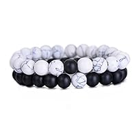 LALANG 2PCS Black White Bracelets Handmade Agate beads bracelet for sweetheart