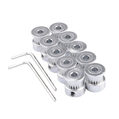 Qunqi 10packs Aluminum GT2 Timing Belt Pulley 20 Teeth Bore 5mm Width 6mm and Wrench for RepRap 3D Printer Prusa i3