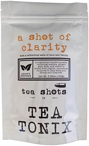A SHOT OF CLARITY Superfood Powdered TEA SHOT Supplement with Matcha Green Tea, Gotu Kola, Gingko, Reishi, Mint and Holy Basil to Help Keep You Sharp and Inspired - 100g