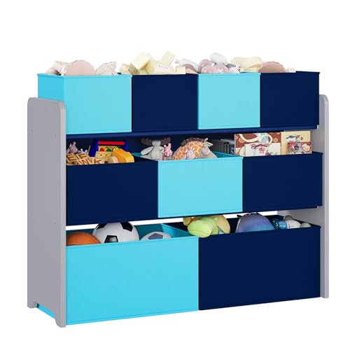 Simple Wisdom Juguetero Organizador, Grande Juguetero, Organizador de Juguetes Viene con Nueve Cajas de Colores, Organizador de Juguetes Para Para Dormitorios y Salas de Juegos（Azul)