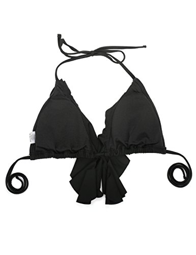 RELLECIGA Women's Lined Ruffle Triangle Bikini Swimsuit, L, Black