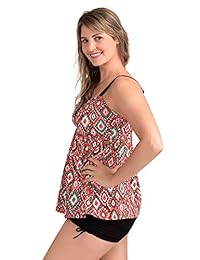 PERONA traje de baño de dos piezas para dama con cuello en V y control de barriga, tankini, talla grande
