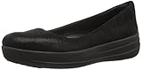FitFlop Women's F-Sporty Suede Ballerinas Ballet Flat, Black Glimmer, 8 M US