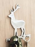 Decorative Deer Wall Mount Key Holder by Comfify | Hand-Cast Aluminum Metal Key Rack and Key Hanger | 3 Key Hooks, Polished Finish (Deer AL-1507-07)