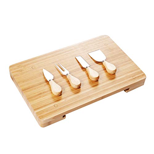 5 pcs Cheese Stainless Steel Knife Bamboo Cutting Board Set Compact And Convenient
