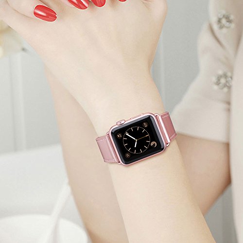 Marge Plus Compatible with Apple Watch Band 38mm 40mm, Genuine Leather iWatch Strap Compatible with Apple Watch Series 5 4 (40mm) Series 3 2 1 (38mm) Sport and Edition, Rose Gold