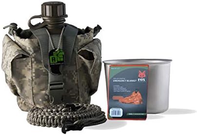 Arcway Industries Canteen Survival Kit With Military Canteen, Molle Pouch, Emergency Blanket, and Paracord Belt for Hiking, Camping, Outdoor 32 Oz