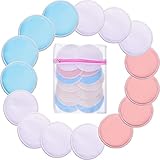 TecUnite Bamboo 15 Pack Makeup Soft Remover Pads with 1 Laundry Bag, Makeup Remover Cloth, Chemical Free Cleansing Towel Wipes Face, Facial Clean Skin Care Wash Cloth Pads (Pink, Sky Blue, White)