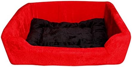 Hiputee Super Soft Dual (Black-Red-Fur-Rectangular) Colour Round Dog/Cat Velvet Bed - Medium