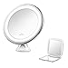 Jerrybox LED Lighted Makeup Mirror 7× Magnification, Adjustable, Dimmable Cordless, Collapsible, Warm Light Bathroom Mirror with Power Locking Suction Cup, White, Bonus Pocket Mirror, Gifts for Women