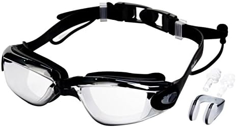 Swimming Goggles Non Leaking Optical Silicone Anti Fog UV Protection with Free Protection Case Nose Clip and Attached Ear Plugs for Adult Men Women Youth Kids Child