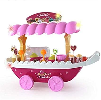 Wonder 668-30 Trolly Candy Set Miniature with Furniture Ice Cream Candy Cart Dessert and Cash Trolley Set Toy with Music and Lighting for Kids