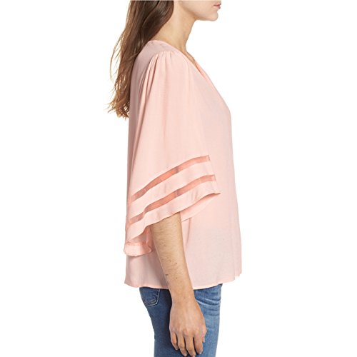 Shy Velvet Women's 3/4 Short Bell Sleeve V Neck Lace Patchwork Chiffon Blouse Casual Loose Shirt Tops - Thumbnail 3
