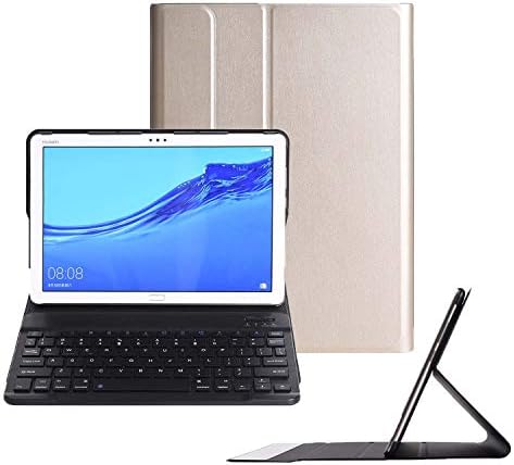 Keyboard Case for Huawei MediaPad M5 Lite 10, Ultra Thin PU Case with Detachable Wireless Keyboard with Stand for Huawei MediaPad M5 Lite 10 10.1 inch 2018 (Gold)