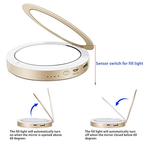 image for shinngo 3000mAh Portable Charger Mirror Compact Vanity Mirror with Lig