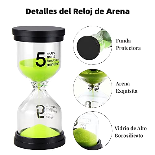 Reloj de Arena de 6 Piezas, Temporizador de Arena para Niños 1/3/5/10/15/30 Minutos para Cocinar, Hornear, Juego, Ejercicio, Temporizador de Reloj de Arena para Decoración de la Oficina en el Hogar