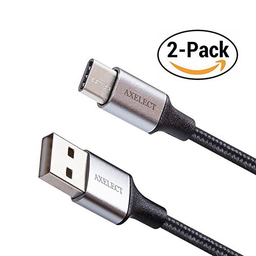 USB Type C Cable, AXELECT 2PACK (6.6ft) Nylon Braided USB C to USB A Fast Charger Cord Sync Cable for Samsung Galaxy S8/S8 Plus, LG/G5/G6, HTC 10, MacBook, Google Pixel and More