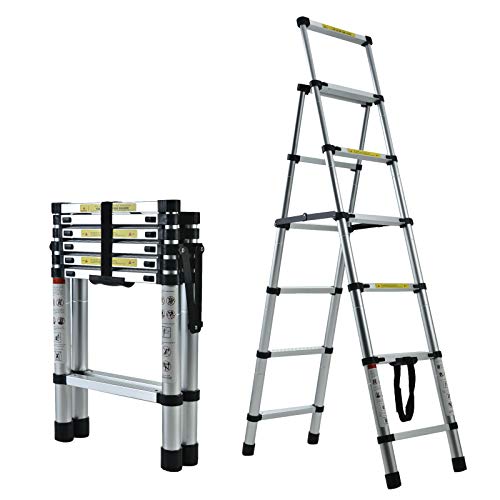 5+6 Step Ladder Aluminum 5.34FT Telescoping Ladder Lightweight Portable