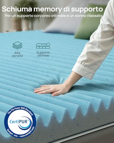Releep Topper 160 x 200 cm in High Density Gel Foam, 7.5 cm Height, Reversible Core with 2 Fasteners and 5 Support Zones, Breathable Mattress Topper, Oeko-TEX & CertiPUR Certified