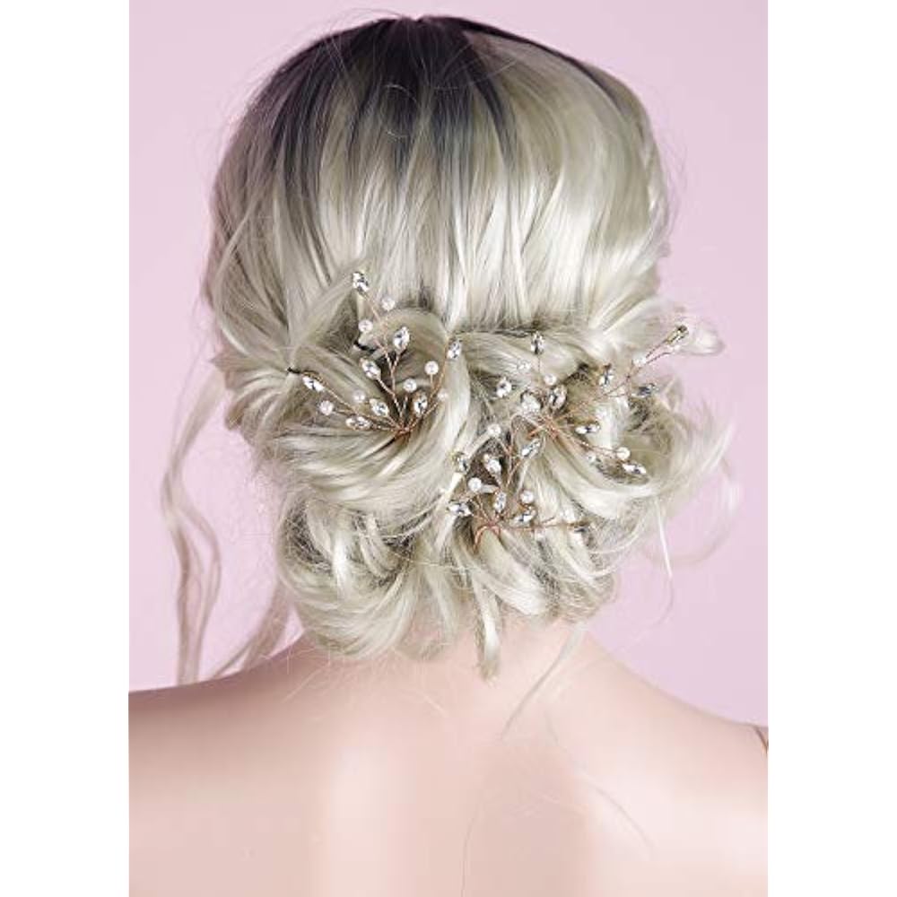 Bridal Wedding Hair Pins Rose Gold Crystal Piece Pearl Bobby